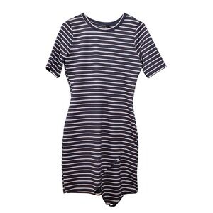 IRIS Navy White Striped Asymmetrical Hem Short Sleeve T-Shirt Dress Size XL